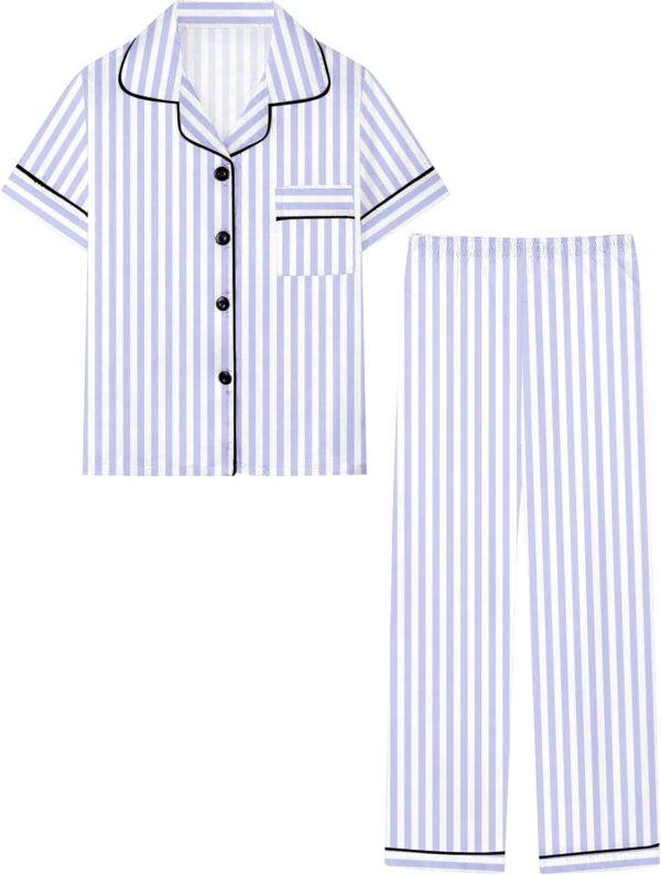 Satin Silky Button-Up Loungewear Two-Piece Sets