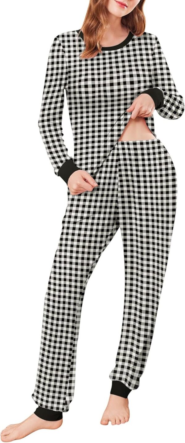 Womens Pajamas Sets Long Sleeve Tops with Jogger Pants Soft Pjs Lounge Set Outfits with Pockets
