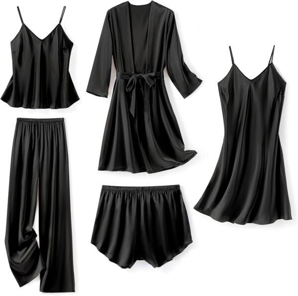 Satin Robe Camisole and Shorts Set
