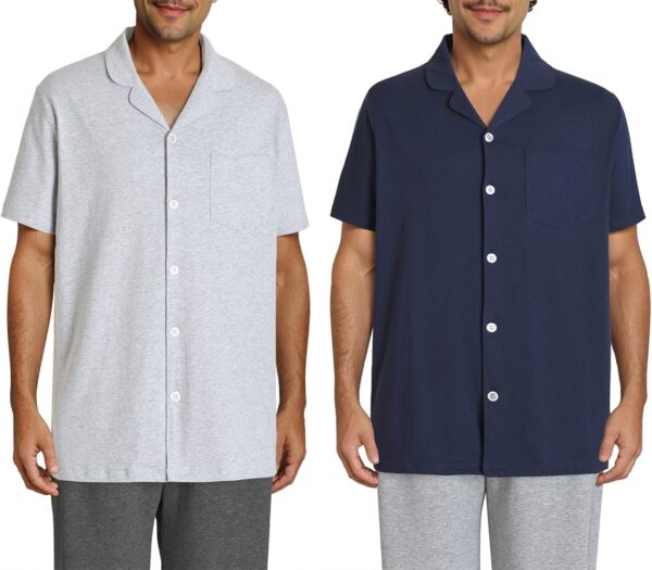 Men's Cotton Knit Sleep Shirt Button Down Pajama Top 2 Pack