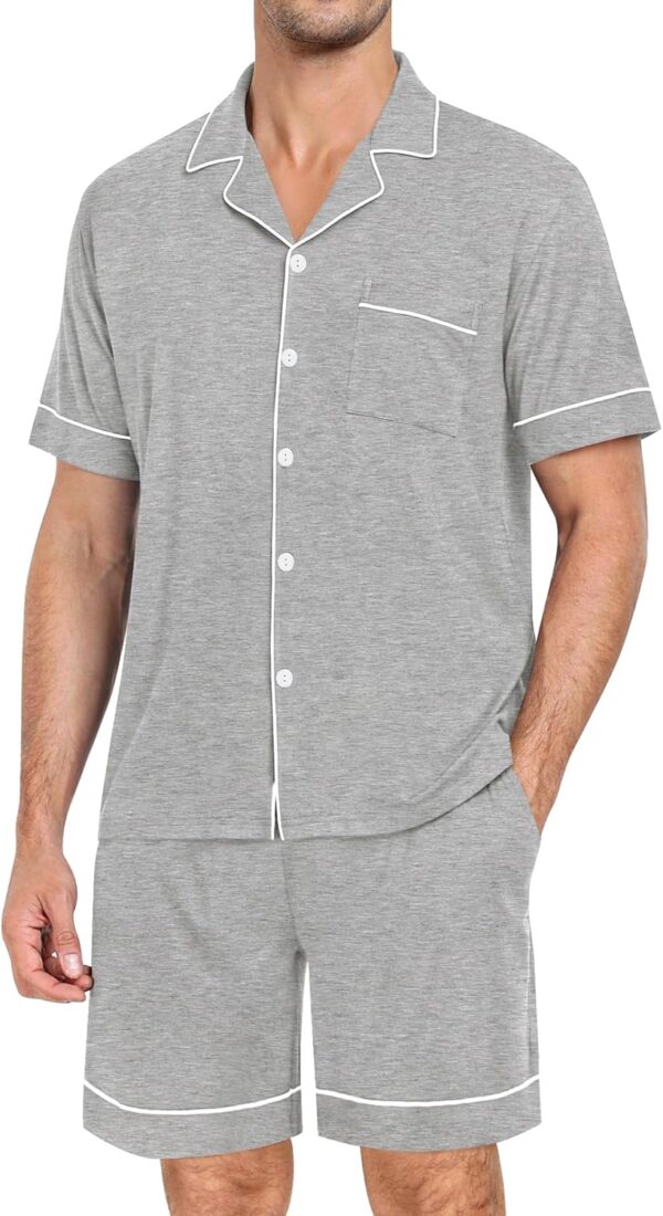 Mens Pajama Set Short Sleeve 2 PCS Sleepwear Button Down Soft Loungewear Modal Set Pj Set with Pockets