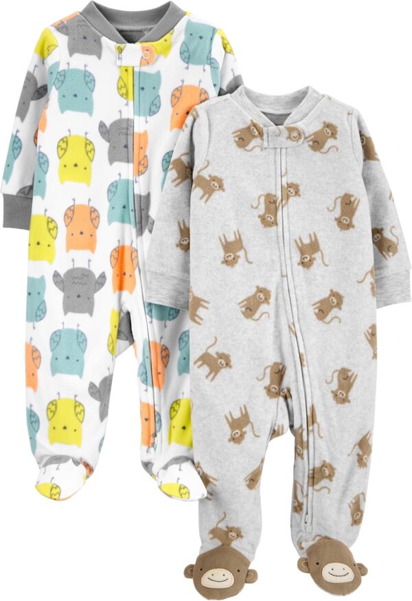 Unisex two-piece unisex fleece footed pajamas